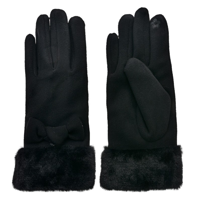 JZGL0084 Gloves with fur 9x24 cm Black Polyester