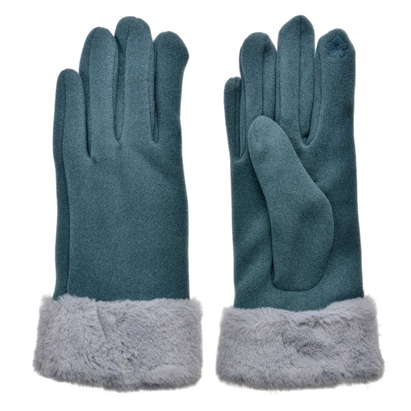 JZGL0085BL Handschoenen met imitatiebont  9x24 cm Blauw Polyester
