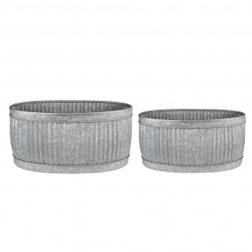 26Y4886 Decorative Zinc Tub Set of 2 52x25x26 cm Grey Metal Oval Decorative Bucket