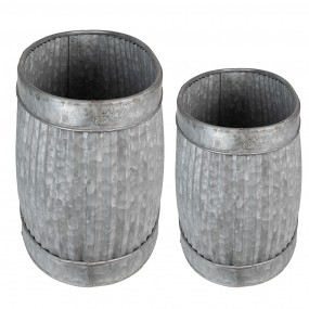 26Y4886 Decorative Zinc Tub Set of 2 52x25x26 cm Grey Metal Oval Decorative Bucket