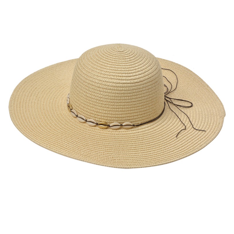 JZHA0103 Cappello da donna Beige Paglia di carta Conchiglie Cappello da sole