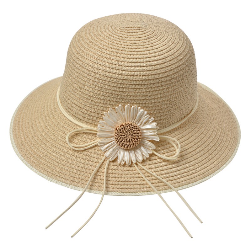 JZHA0112BE Cappello da donna Beige Paglia di carta Fiore Cappello da sole