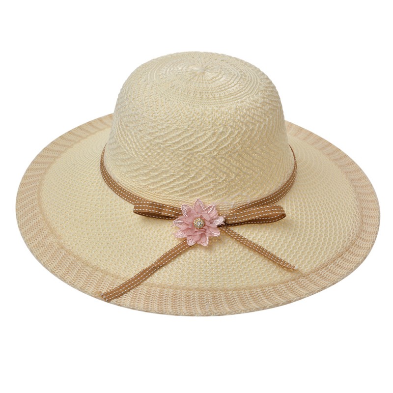 JZHA0114 Cappello da donna Beige Paglia di carta Fiore Cappello da sole