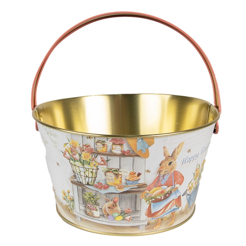 6BL0107 Decorative Basket Ø 19x10 cm White Aluminium Rabbit Bucket