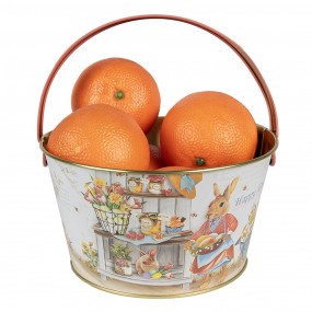 26BL0107 Decorative Basket Ø 19x10 cm White Aluminium Rabbit Bucket