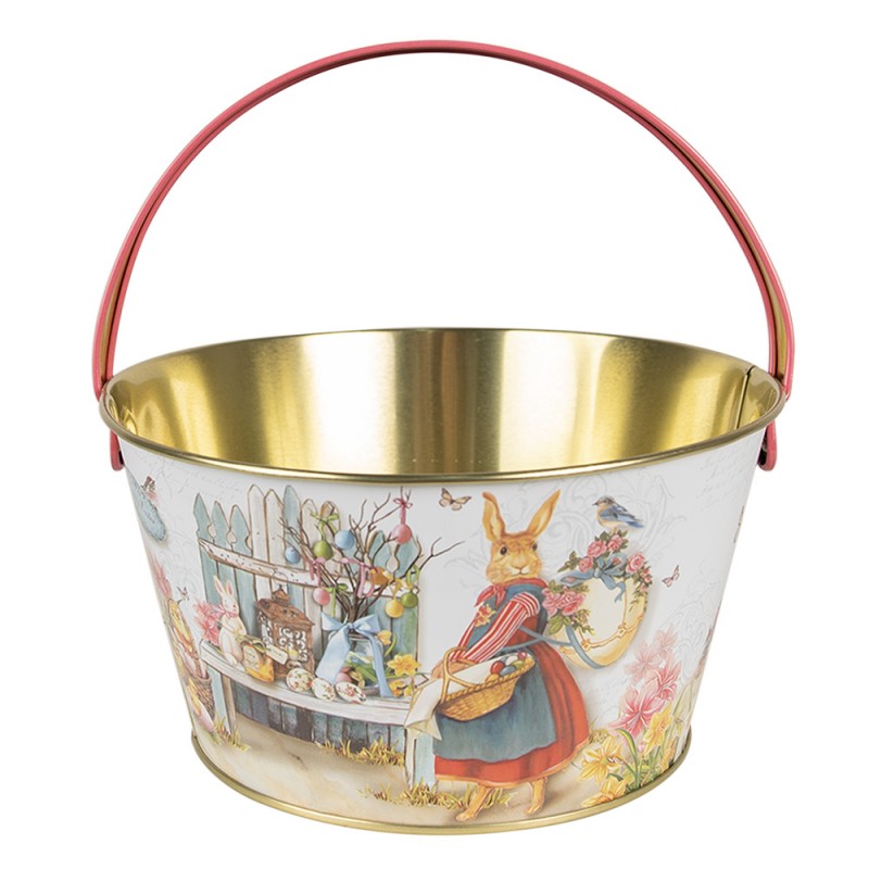 6BL0108 Decorative Basket Ø 19x10 cm White Aluminium Rabbit Bucket