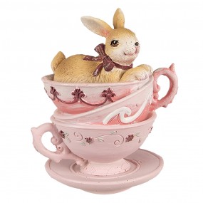 26PR4985 Figurine Lapin 10 cm Marron Rose Polyrésine