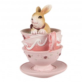 26PR4985 Figurine Lapin 10 cm Marron Rose Polyrésine