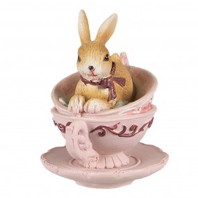 26PR4986 Figurine Lapin 9 cm Marron Rose Polyrésine