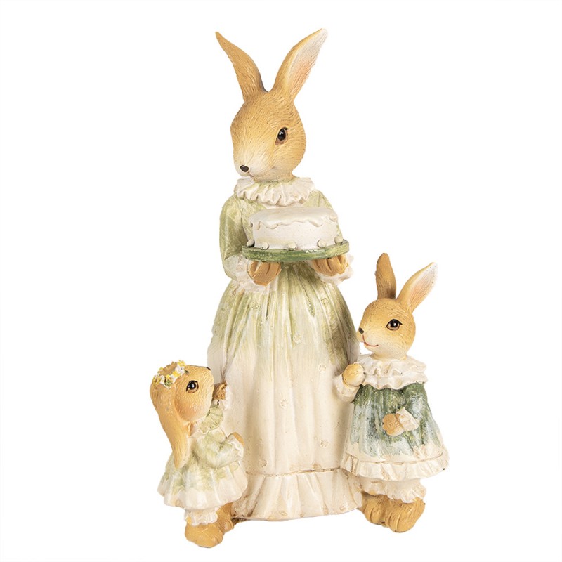 6PR5021 Figurine Lapin 21 cm Marron Vert Polyrésine