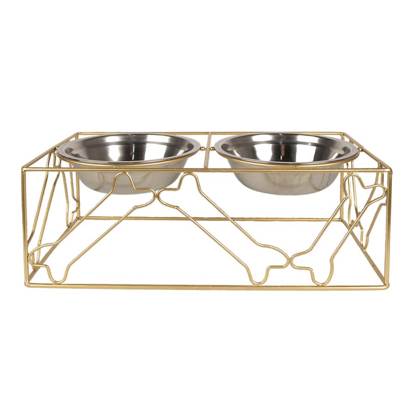 6Y5431 Dog Bowl 2x500 ml Gold colored Iron Chew Bones Cat Bowl