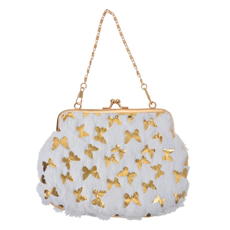 JZWA0178W Brieftasche 15x10 cm Weiß Goldfarbig Synthetisch Schmetterlinge Kosmetiktasche