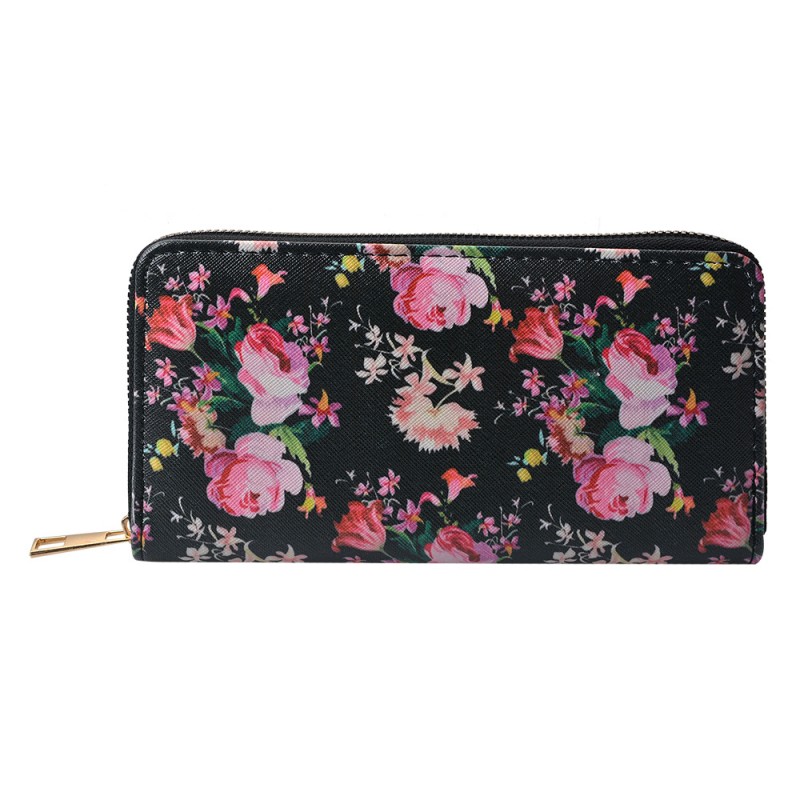 JZWA0197 Wallet 19x10 cm Black Artificial Leather Flowers Rectangle