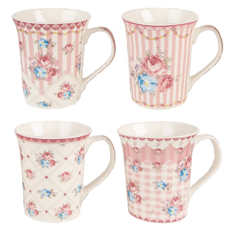 6CEMS0047 Mug Set of 4 300 ml Pink Porcelain Flowers