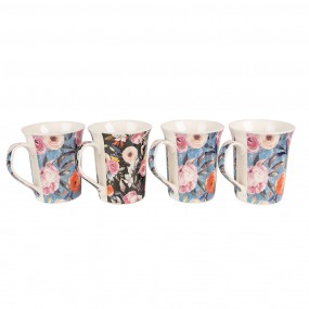 26CEMS0048 Mug Set of 4 300 ml Blue Pink Porcelain Flowers