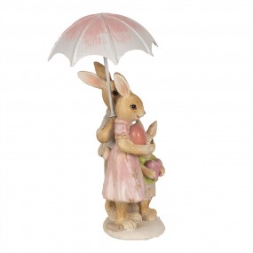 26PR4106 Statuetta Coniglio 15 cm Marrone Rosa  Poliresina Decorazione di Pasqua