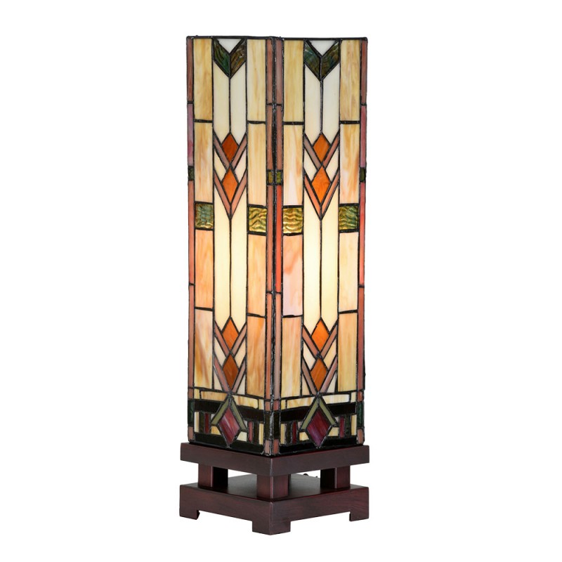 5LL-6353 Lampe de table Tiffany 15x15x54 cm Beige Verre Lampe de bureau Tiffany
