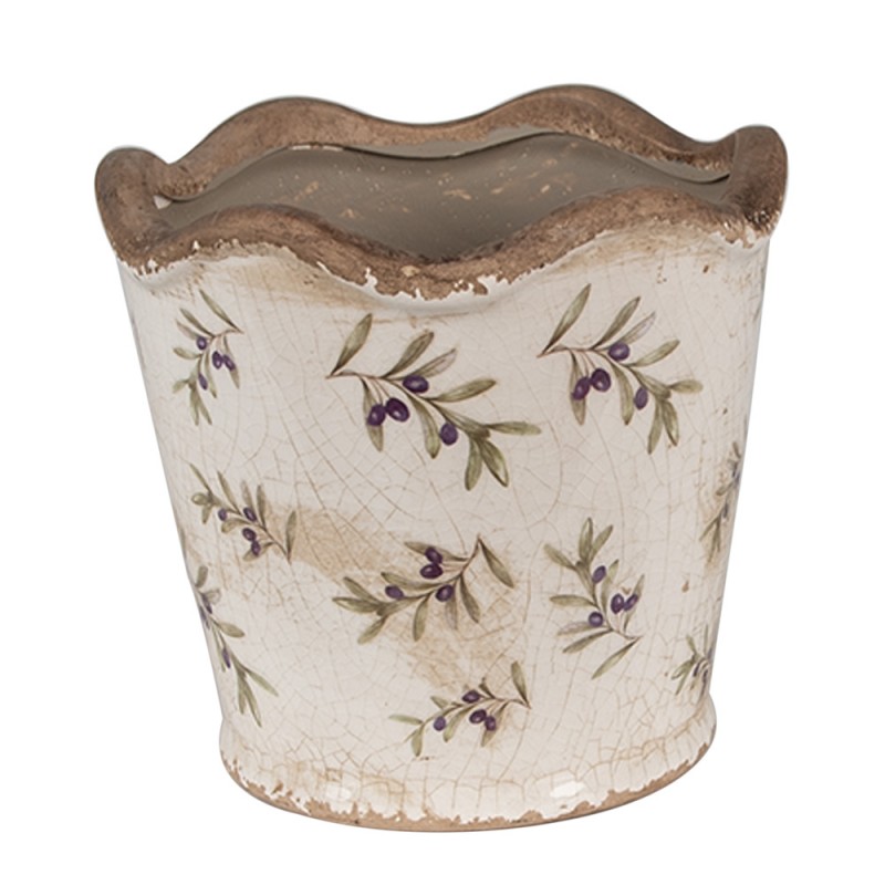 6CE1672S Pot de fleurs Ø 13x12 cm Beige Bleu Céramique Olives Pot de fleurs d'intérieur