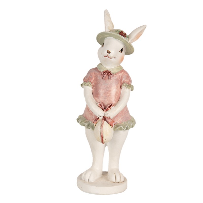 6PR4997 Figur Kaninchen 15 cm Weiß Rosa Polyresin
