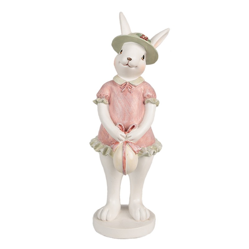 6PR4999 Figur Kaninchen 26 cm Weiß Rosa Polyresin