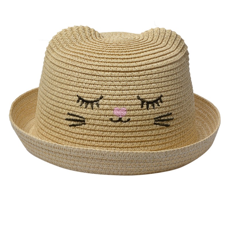 JZCHA0013BE Children's Hat Beige Paper straw Cat