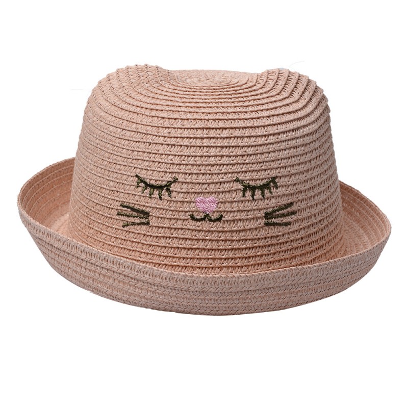 JZCHA0013P Children's Hat Pink Paper straw Cat