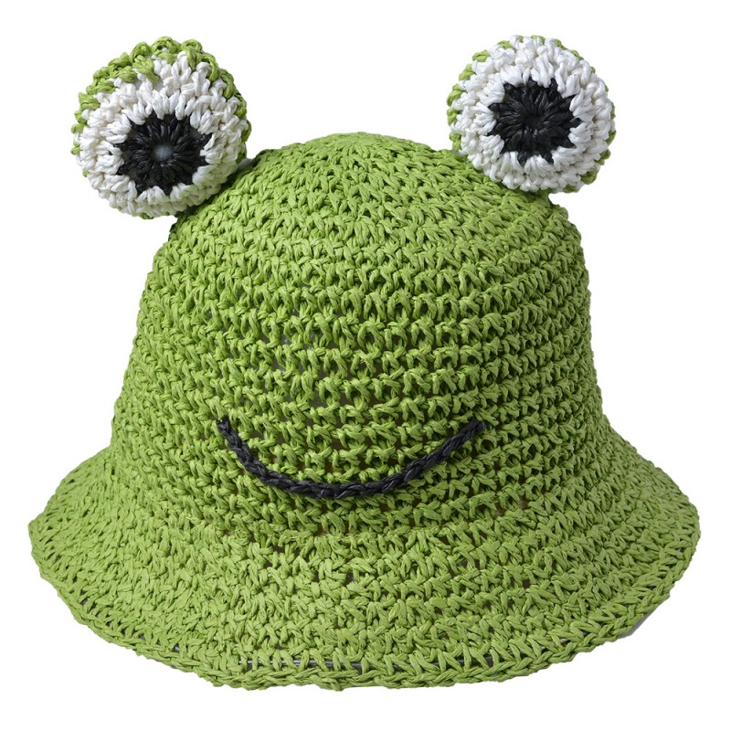 JZCHA0018 Chapeau d'enfant 52 cm Vert Paille en papier Grenouille