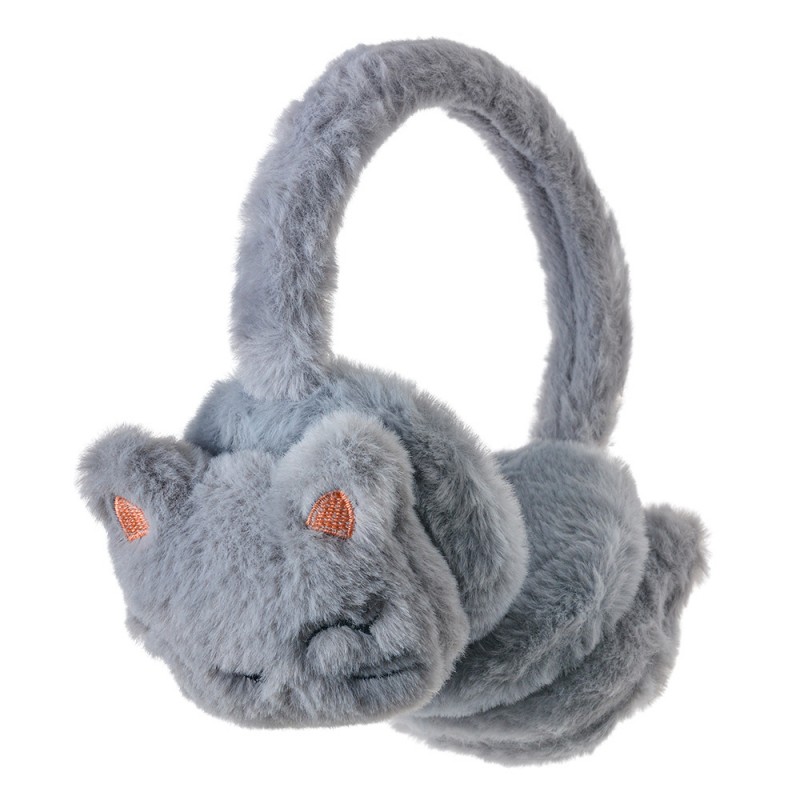 JZCEW0009G Kids Ear Warmers one size Grey Plush Cat