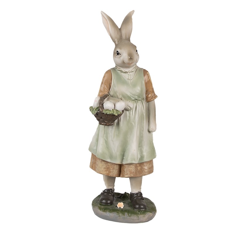 6PR4026 Statuetta Coniglio 25 cm Marrone Verde  Poliresina Decorazione di Pasqua