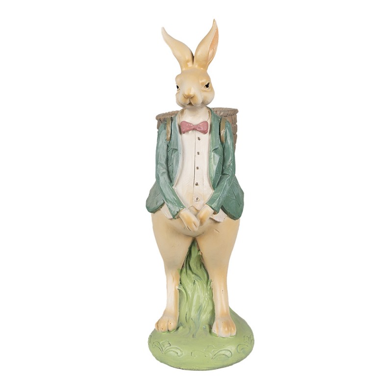 6PR4031 Statuetta Coniglio 30 cm Marrone Verde  Poliresina Decorazione di Pasqua