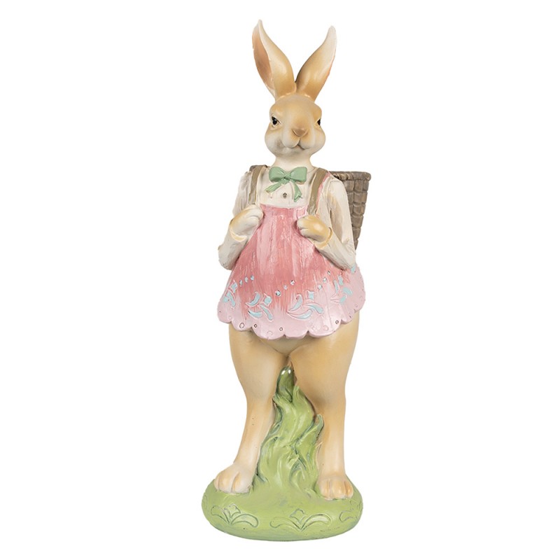 6PR4032 Statuetta Coniglio 31 cm Marrone Rosa  Poliresina Decorazione di Pasqua