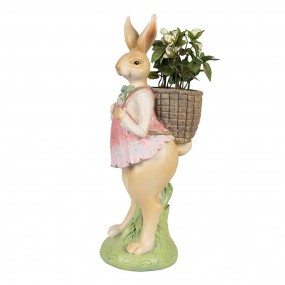 26PR4032 Statuetta Coniglio 31 cm Marrone Rosa  Poliresina Decorazione di Pasqua