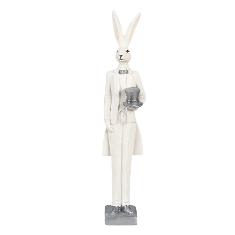 6PR4036 Figurine Rabbit 32 cm White Silver colored Polyresin Easter Decoration