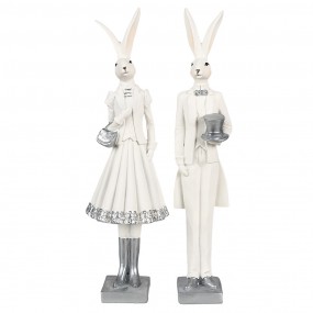 26PR4036 Figurine Rabbit 32 cm White Silver colored Polyresin Easter Decoration