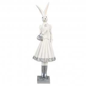 26PR4037 Figur Kaninchen 32 cm Weiß Silberfarbig Polyresin Osterdekoration
