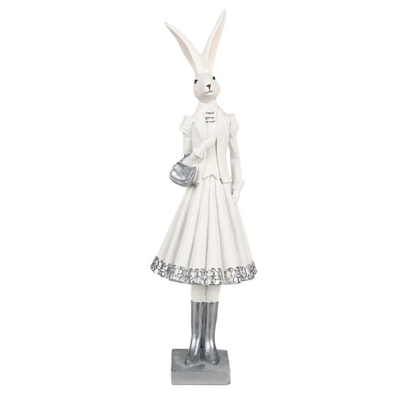 6PR4037 Statuetta Coniglio 32 cm Bianco Color argento Poliresina Decorazione di Pasqua