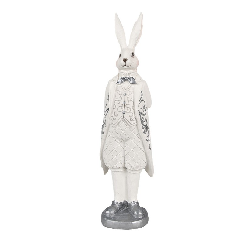 6PR4038 Statuetta Coniglio 30 cm Bianco Color argento Poliresina Decorazione di Pasqua
