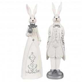 26PR4038 Figurine Rabbit 30 cm White Silver colored Polyresin Easter Decoration