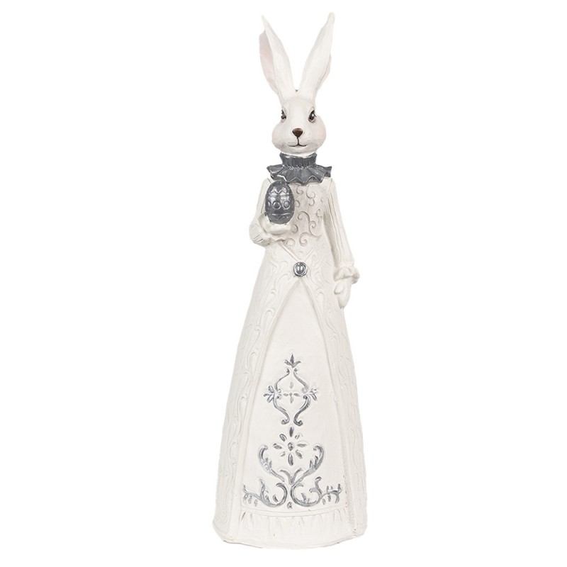 6PR4039 Statuetta Coniglio 30 cm Bianco Color argento Poliresina Decorazione di Pasqua