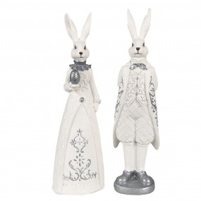 26PR4039 Figurine Rabbit 30 cm White Silver colored Polyresin Easter Decoration