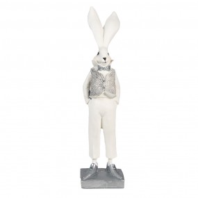 26PR4047 Figur Kaninchen 36 cm Weiß Silberfarbig Polyresin Osterdekoration
