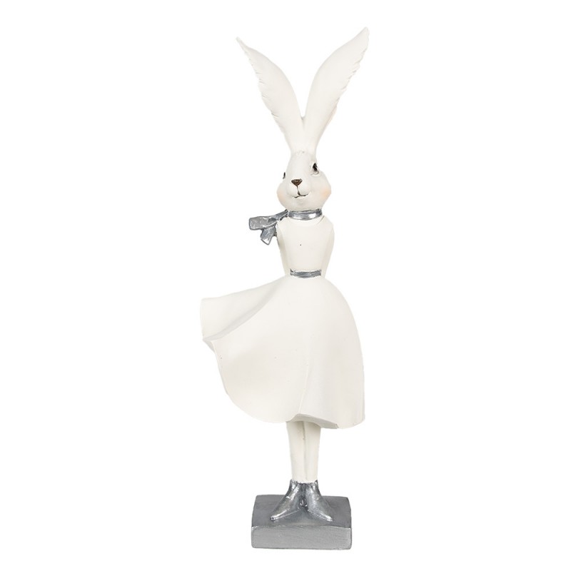 6PR4048 Figurine Lapin 37 cm Blanc Couleur argent Polyrésine Décoration de Pâques