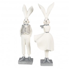 26PR4048 Figurine Lapin 37 cm Blanc Couleur argent Polyrésine Décoration de Pâques