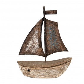 26H2333 Modello decorativo Barca 11 cm Marrone Blu  Legno Ferro
