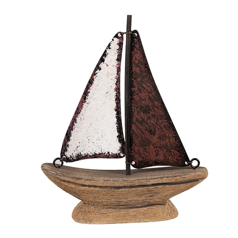 6H2334 Decorative Model Boat 13 cm Brown Red Wood Iron