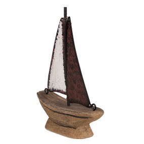 26H2334 Dekorationsmodell Boot 13 cm Braun Rot Holz Eisen