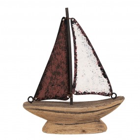 26H2334 Modello decorativo Barca 13 cm Marrone Rosso Legno Ferro
