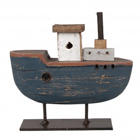 26H2337 Dekorationsmodell Boot 10 cm Grau Blau Holz Eisen