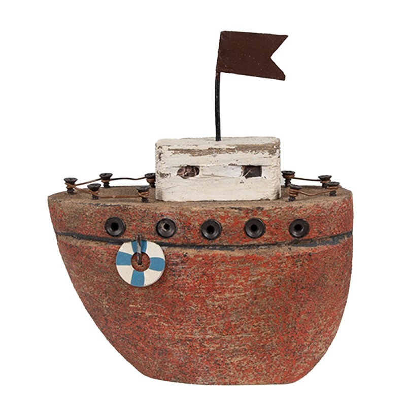 6H2339 Modello decorativo Barca 12 cm Rosso Legno Ferro