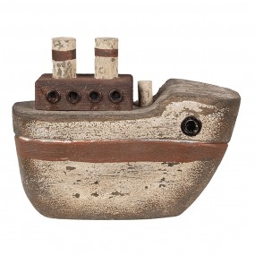 26H2352 Decorative Model Boat 12 cm Beige Brown Wood Iron